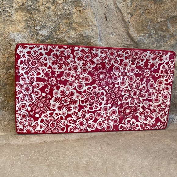Hallmark Red & White Snowflake Design Rectangular Tray Dish Christmas Holiday - Picture 5 of 5
